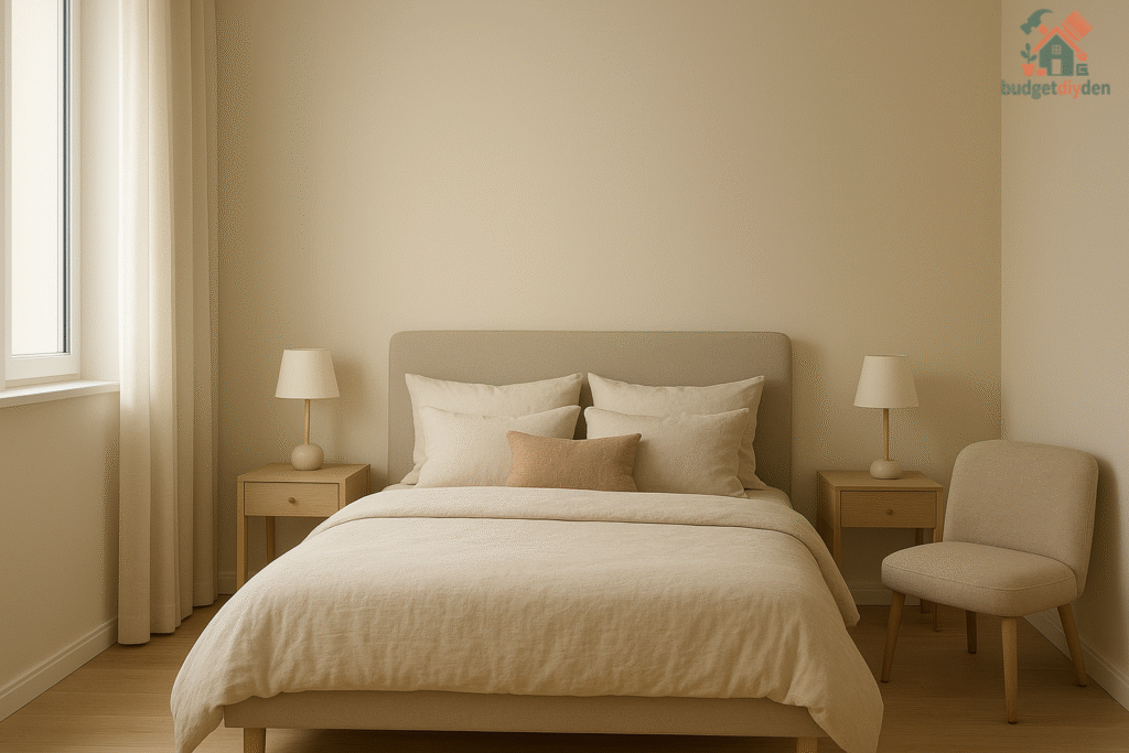 Minimalist small bedroom with slim bedside tables and compact seating to free up space.