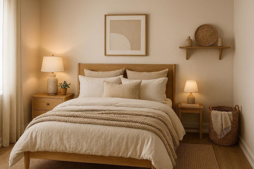 Final tips for decorating a master bedroom on a tight budget using layered bedding, smart lighting, and simple decor