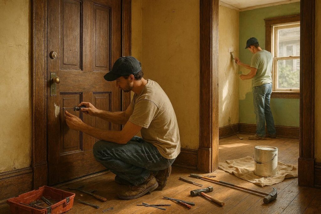 Simple DIY home repairs like fixing doors and sealing windows on a zero budget