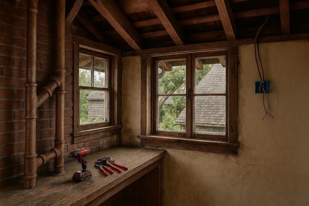 Inspecting an old house for safety and structural issues before renovation