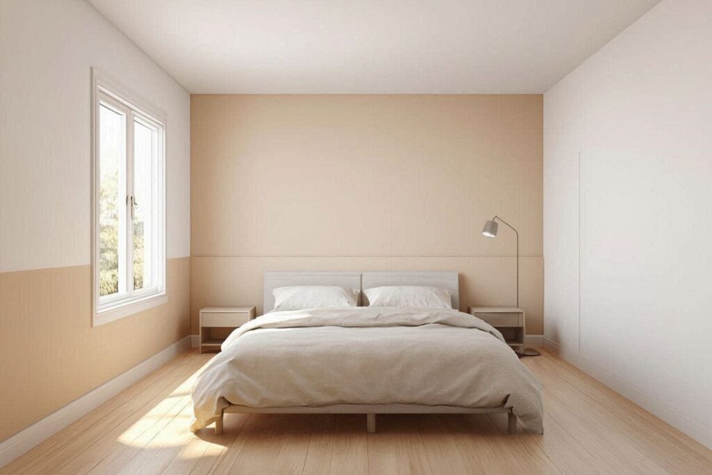Light wall colors making a small bedroom look bigger on a budget with a simple accent wall
