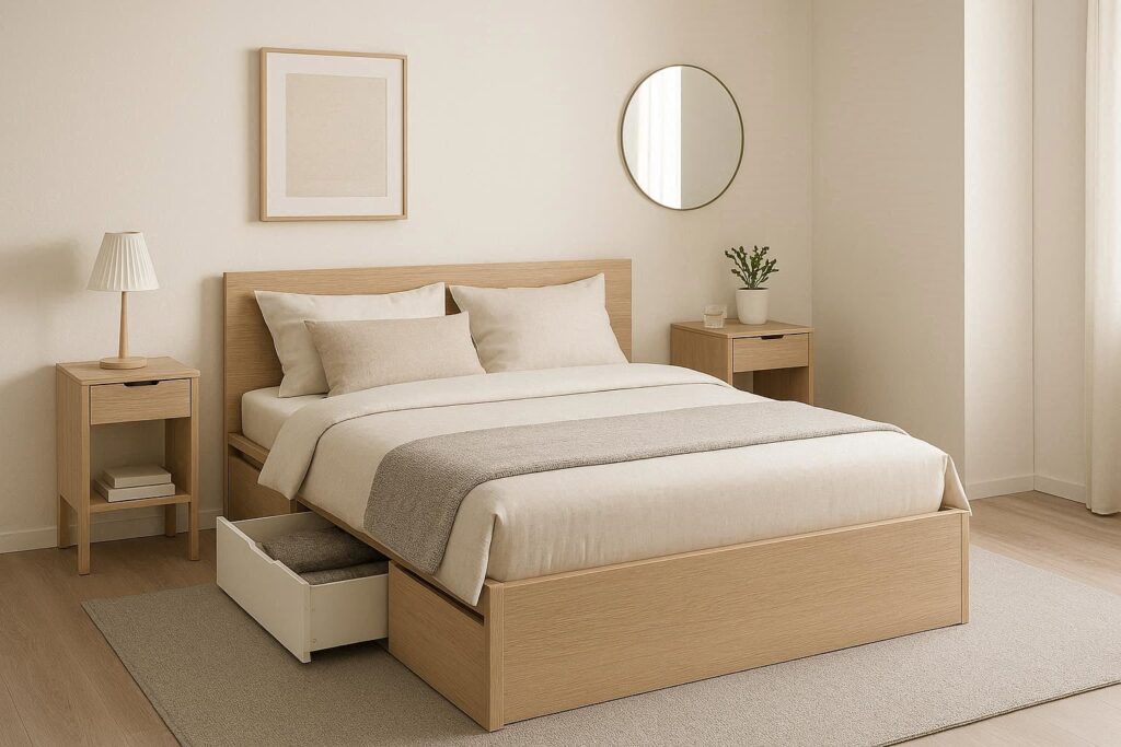 Affordable furniture ideas for small bedrooms using space-saving and multifunctional furniture