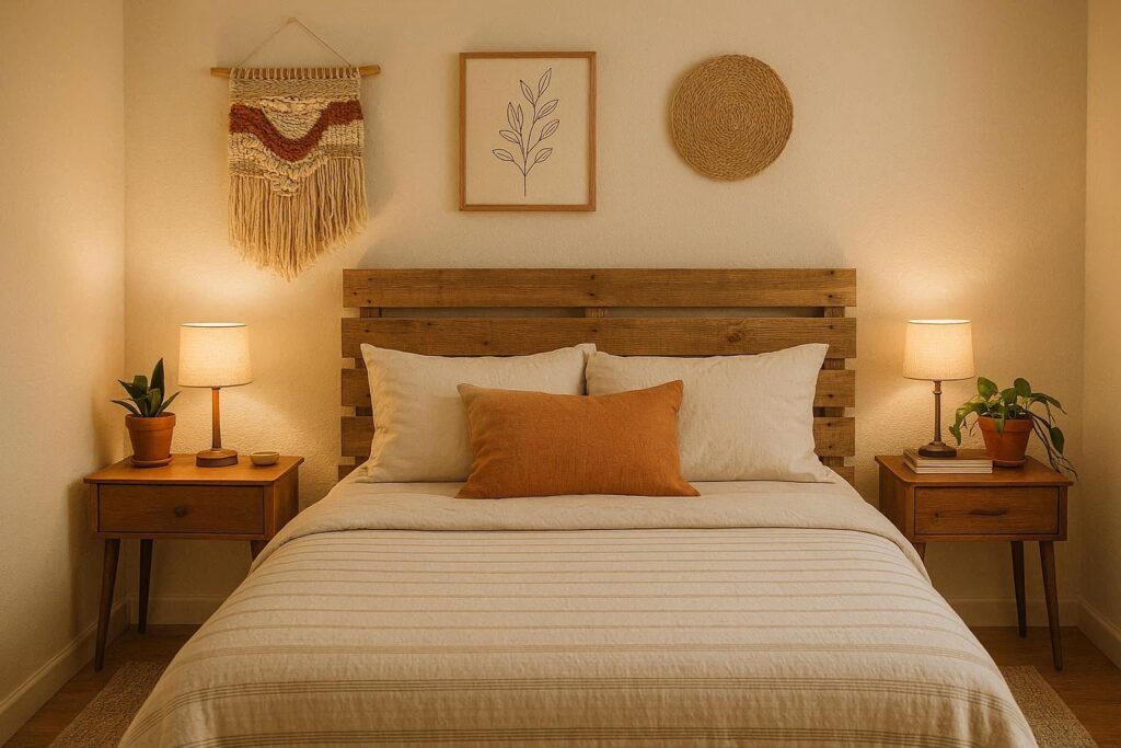 DIY small bedroom ideas for adults on a budget using simple handmade decor and repurposed furniture